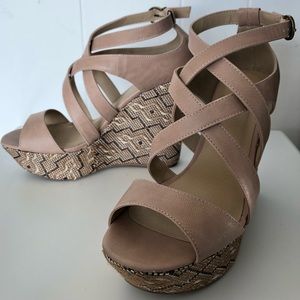 Blush platform wedge sandals Soda Sz 8